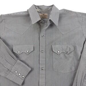 Vintage Dee Cee Brand Shirt Mens XL 17 34 Gray Stripe Western Pearl Snap Cowboy